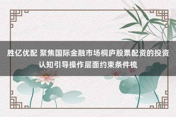 胜亿优配 聚焦国际金融市场桐庐股票配资的投资认知引导操作层面约束条件梳